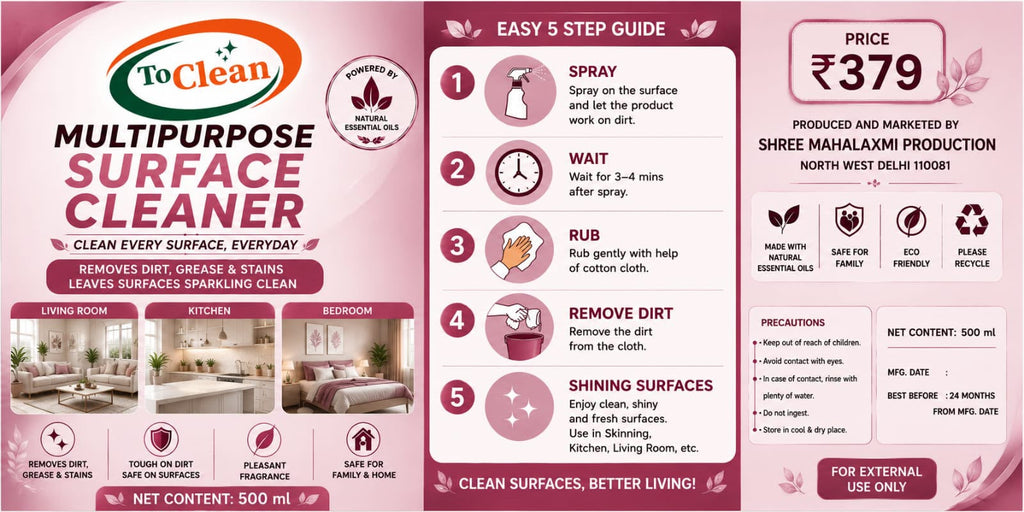 TO CLEAN Natural Multipurpose Surface Cleaner Spray – Everyday Multi-Surface Shine