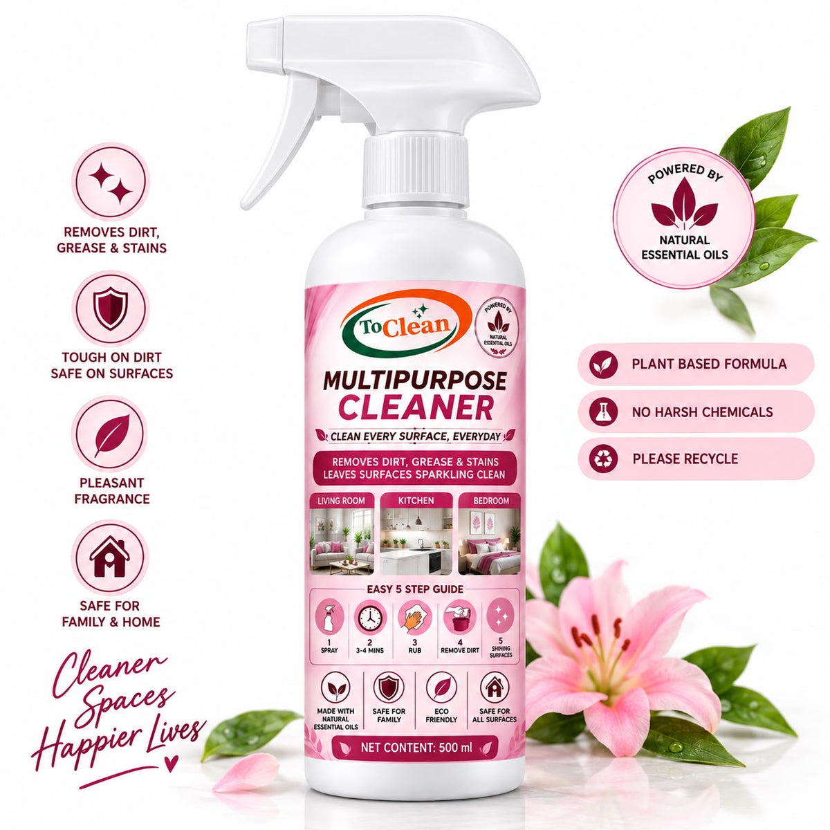 TO CLEAN natural multipurpose surface cleaner spray bottle for kitchen counters and home surfaces