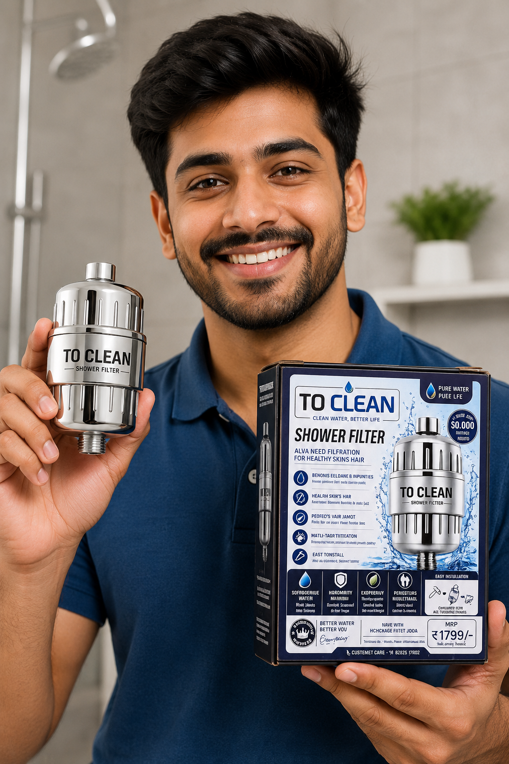 TO CLEAN 11-Layer Shower Filter for Hard Water – Advanced Skin & Hair Care (50,000L Capacity)